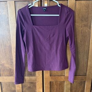 Express Square Neck Burgundy Long Sleeve Top